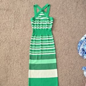 Eva Mendes for New York & Company Green and White Striped Maxi Dress
